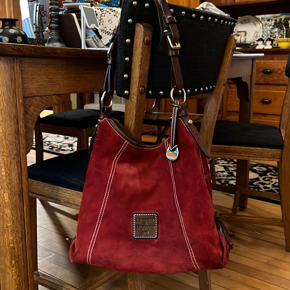 Dooney & Bourke Red Suede Hobo Style Handbag